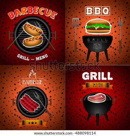Set of barbecue graphic designs, Vector illustration