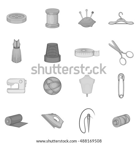 Tailoring icons set in black monochrome style. Sewing and needlework set collection vector illustration