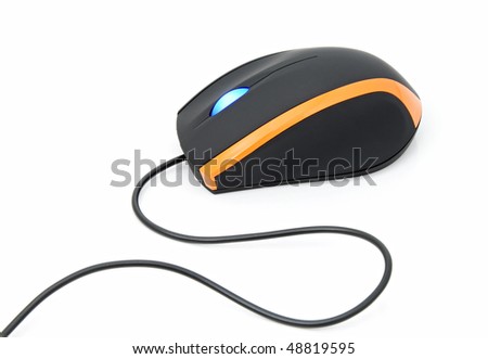 Multimedia computer mouses with a cable on a white background