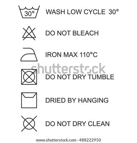 Laundry symbols, icon set, black isolated on white background, vector illustration. Royalty-Free Stock Photo #488222950