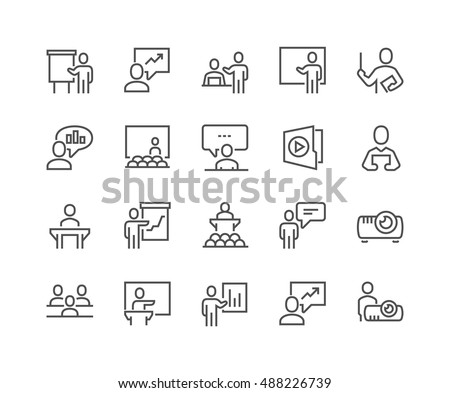 Simple Set of Business Presentation Related Vector Line Icons. 
Contains such Icons as Presenter, Teacher, Audience and more.
Editable Stroke. 48x48 Pixel Perfect. Royalty-Free Stock Photo #488226739