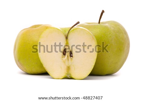 Green ripe apple isolated on white background
