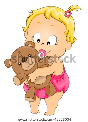 Baby Girl with Teddy Bear - Vector