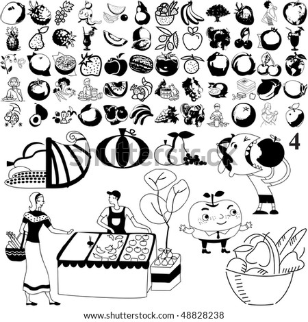 Fruit set of black sketch. Part 102-4. Isolated groups and layers.
