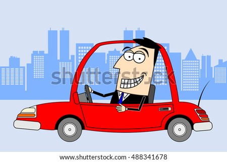 Businessman driving a car clip-art