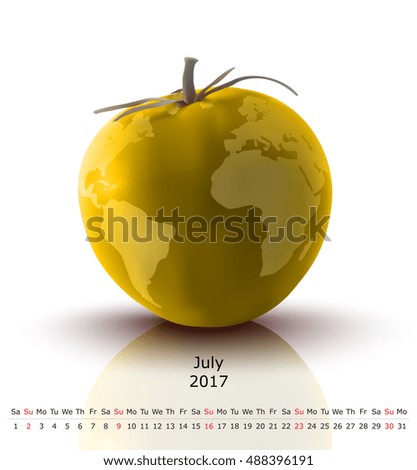 July 2017 tomato calendar - vector illustration
