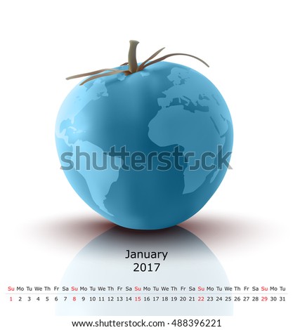 January 2017 tomato calendar - vector illustration