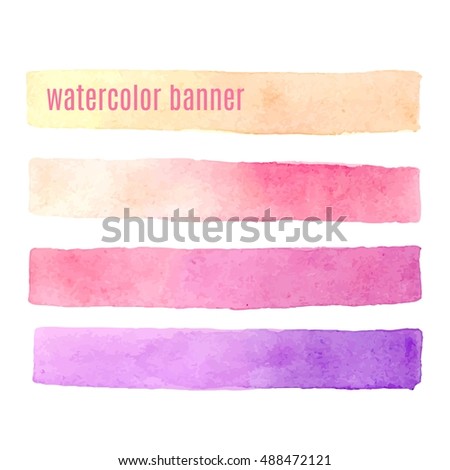 Watercolor pink banners set isolated on white background. Stylization watercolor vector