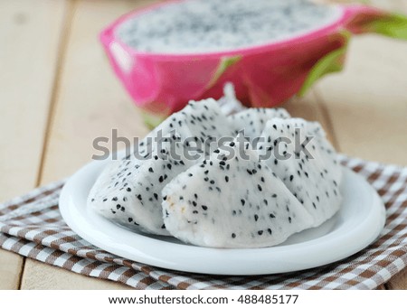 Dragon fruit sliced on the white plate,Close up.