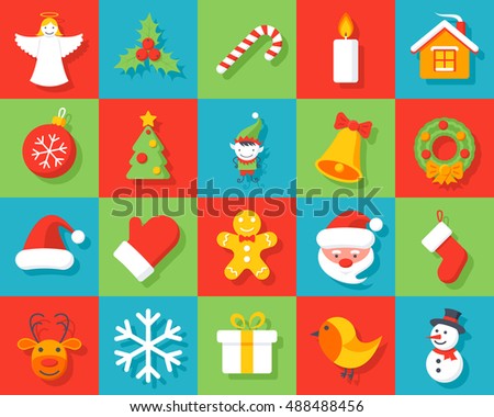 Set of christmas icons in flat style.