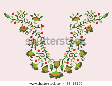 floral neck embroidery for t-shirt graphic and other uses