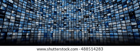 Giant multimedia video and image wall Royalty-Free Stock Photo #488514283