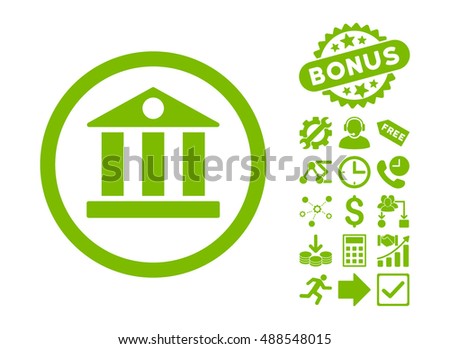 Bank pictograph with bonus clip art. Vector illustration style is flat iconic symbols, eco green color, white background.