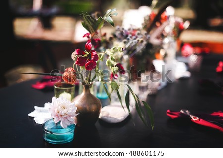 wedding decoration with flowers. vintage toned picture