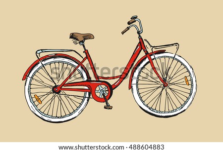 Hand drawn sketch illustration of bicycle. Vintage bike