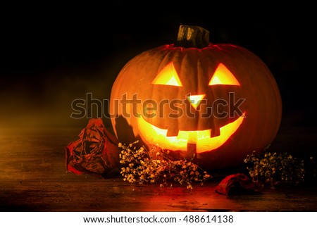 halloween pumpkin with dry roses