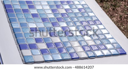 Modern glass mosaic tiles background, small mosaic texture, blue mosaic in bathroom, high quality resolution
