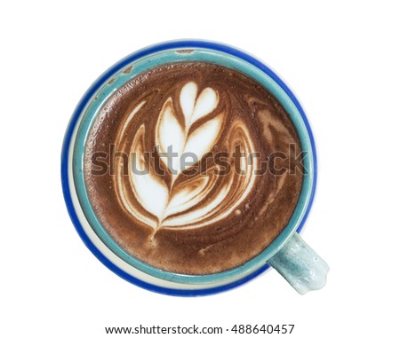 Hot chocolate latte art isolated on white background