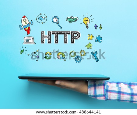 Http concept with a tablet on blue background
