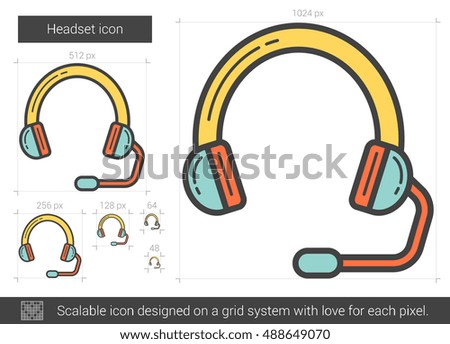 Headset vector line icon isolated on white background. Headset line icon for infographic, website or app. Scalable icon designed on a grid system.