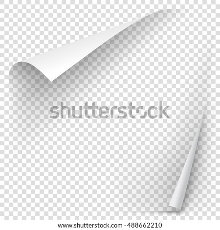 White gradient paper curl with shadow isolated on transparent background. Vector sticker paper note for memo and notice. Vector template illustration for your design Royalty-Free Stock Photo #488662210