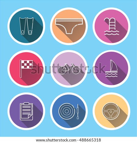 sports vector icons set on blue longshadows theme set
