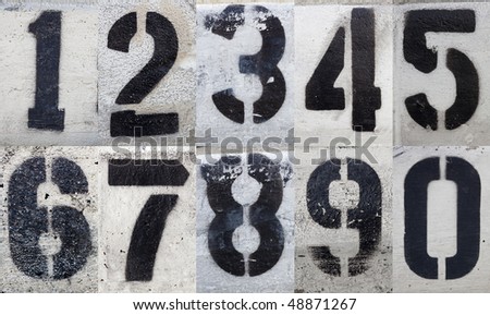 Numbers 0 to 9 Painted Stencils on Grungy Surface Royalty-Free Stock Photo #48871267