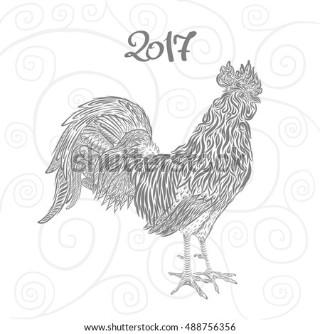 rooster hand drawn sign - zodiac stylized illustration