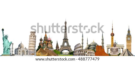 Famous landmarks of the world grouped together Royalty-Free Stock Photo #488777479