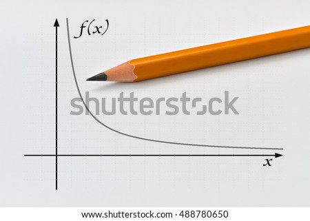Graph of a inversely proportional function and yellow pencil Royalty-Free Stock Photo #488780650