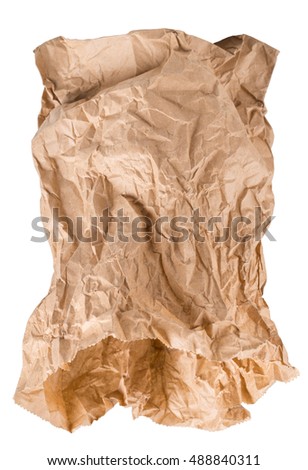 crumpled paper bag from the store is isolated on a white background