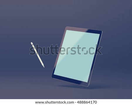 Mockup of a floating in air digital tablet. 3D rendering, 