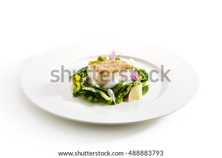 Halibut Steak with Vegetables and Sauce
