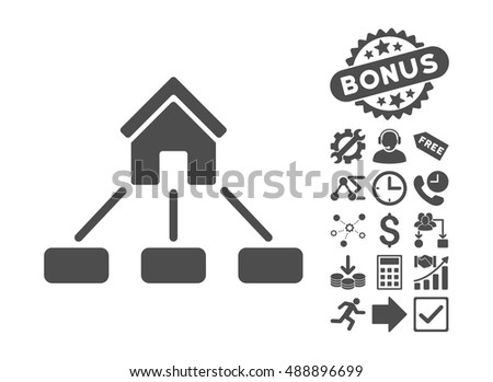 Realty Links icon with bonus clip art. Vector illustration style is flat iconic symbols, gray color, white background.