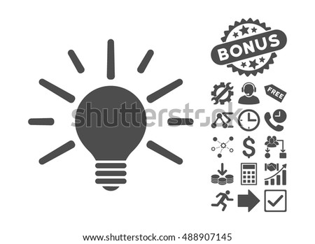 Light Bulb icon with bonus clip art. Vector illustration style is flat iconic symbols, gray color, white background.