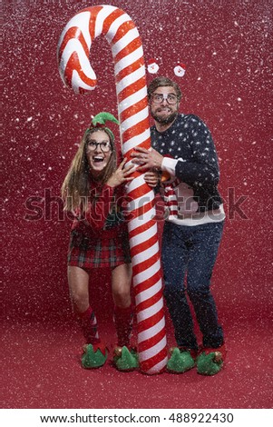 Standing with candy cane during the sandstorm