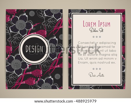 Cover design with floral pattern. Hand drawn flowers. Brochure, invitation or book cover. Size a4. Vector illustration, eps10