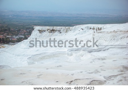 The natural attraction of Pamukkale in Turkey. UNESCO World Heritage Site. Travertine and pools