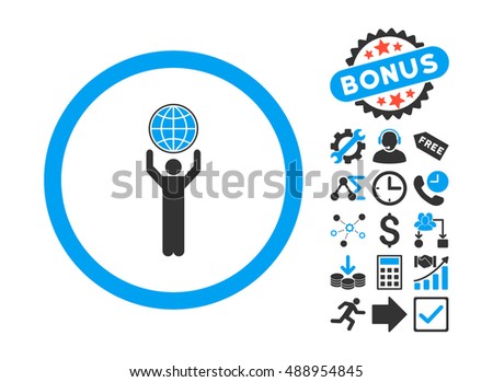 Globalist icon with bonus clip art. Vector illustration style is flat iconic bicolor symbols, blue and gray colors, white background.