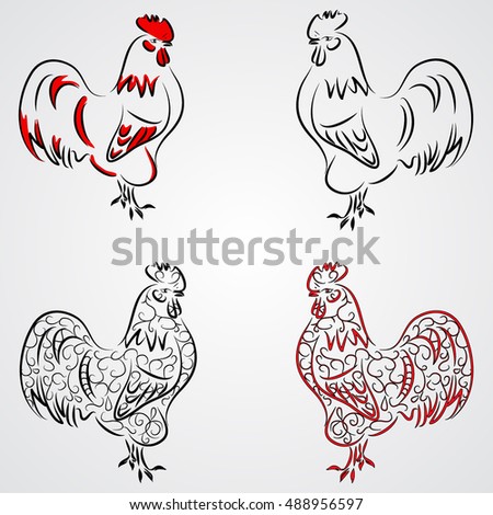 Vector illustration of a totem tribal animal - Rooster - in graphic style