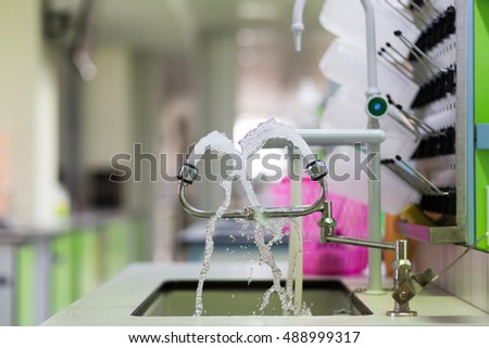 Emergency eye wash in a laboratory.