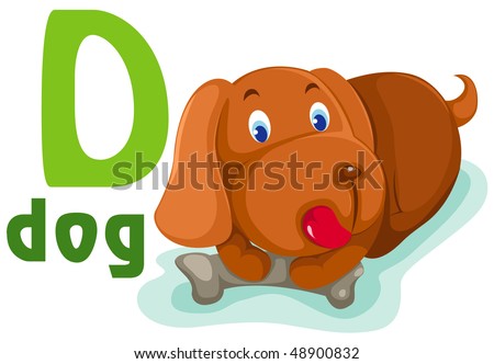 illustration of isolated animal alphabet D with puppy dog on white