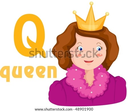illustration of isolated  alphabet Q with queen on white background