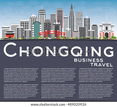 Chongqing Skyline with Gray Buildings, Blue Sky and Copy Space. Vector Illustration. Business Travel and Tourism Concept with Modern Buildings. Image for Presentation Banner Placard and Web.