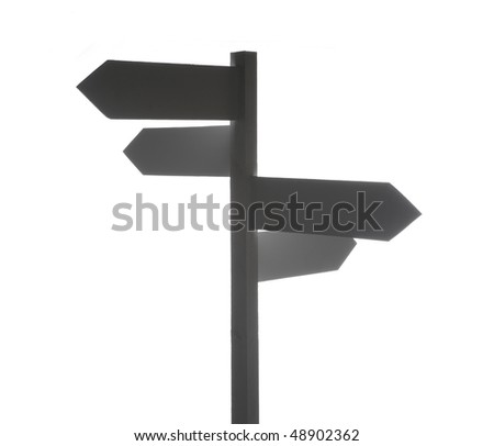Illustration of blank signpost pointing in different directions, isolated on white background.
