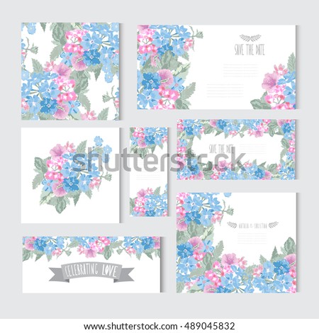 Elegant cards with decorative flowers, design elements. Can be used for wedding, baby shower, mothers day, valentines day, birthday cards, invitations. All elements can be edited, color can be changed