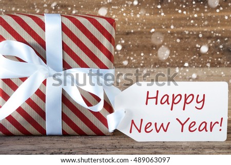 Present With Snowflakes, Text Happy New Year