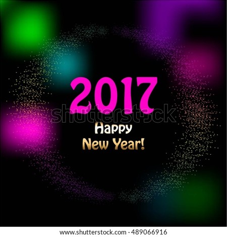Vector illustration of Bright, multicolored sparkles on a black background. Happy New Year 2017!