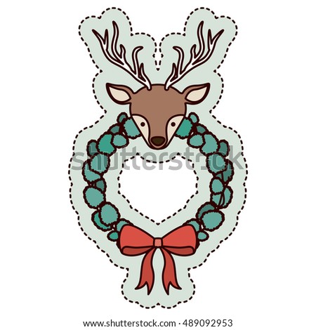 Reindeer and crown icon. Merry Christmas season and decoration theme. Isolated design. Vector illustration