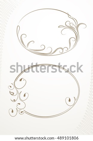 Pair of decorative floral oval vector frame.